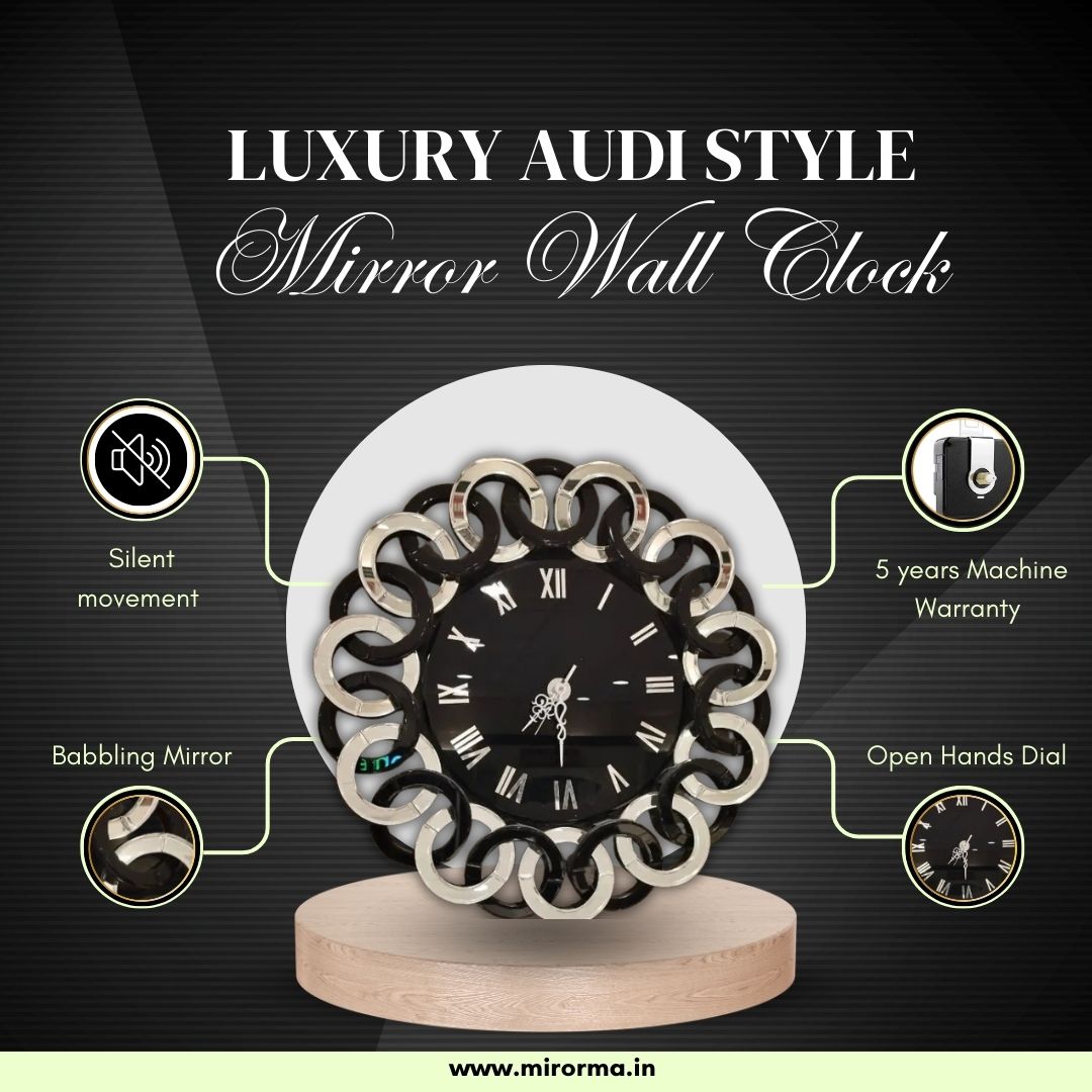 Glamorous Mirror Wall Clock with Black and White Finish Audi thumbnail